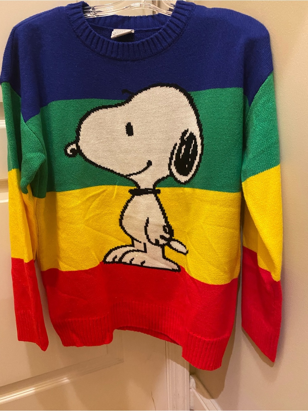 Men's Snoopy Crewneck Sweater in Blue/Green/Yellow/Red